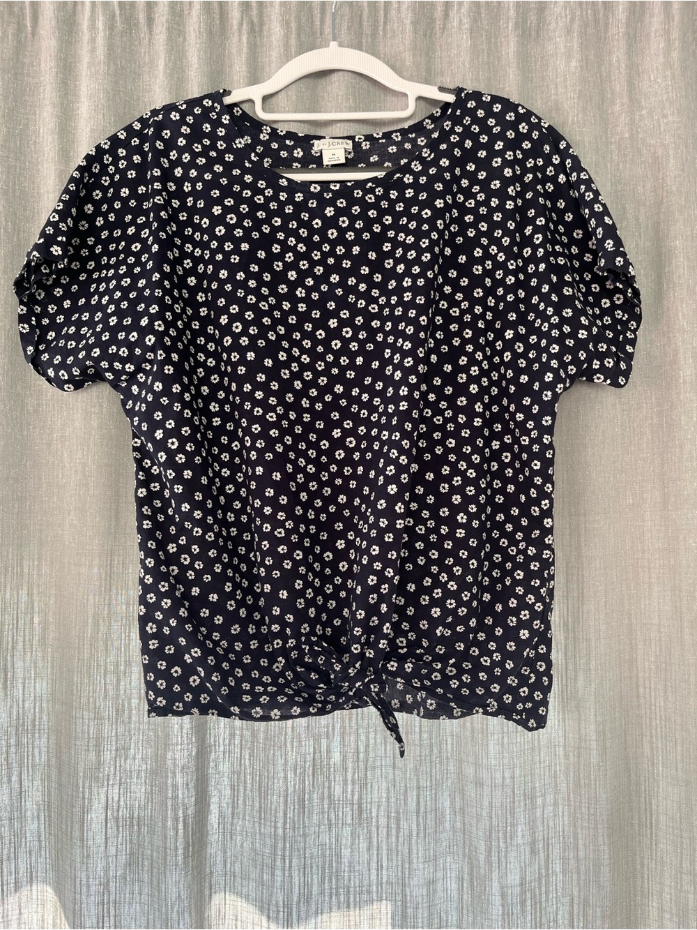 J. Crew Navy Short-Sleeve Tie-Front Floral Top